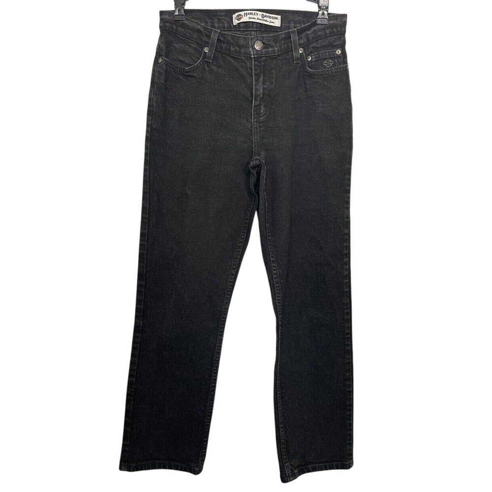 Harley-Davidson Straight Leg Jeans Womens 6P Black Denim Bar & Shield Logo